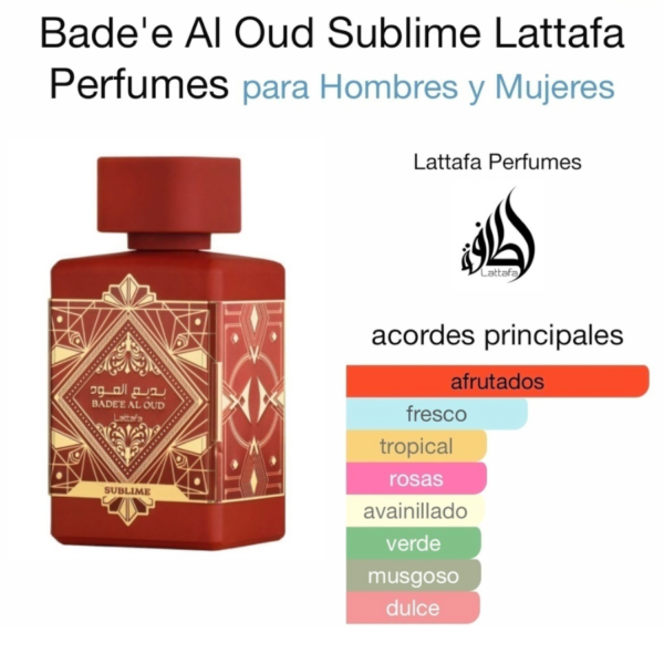 Lattafa Badee Al Oud Sublime 100ml Unisex Arabe Edp - Imagen 2